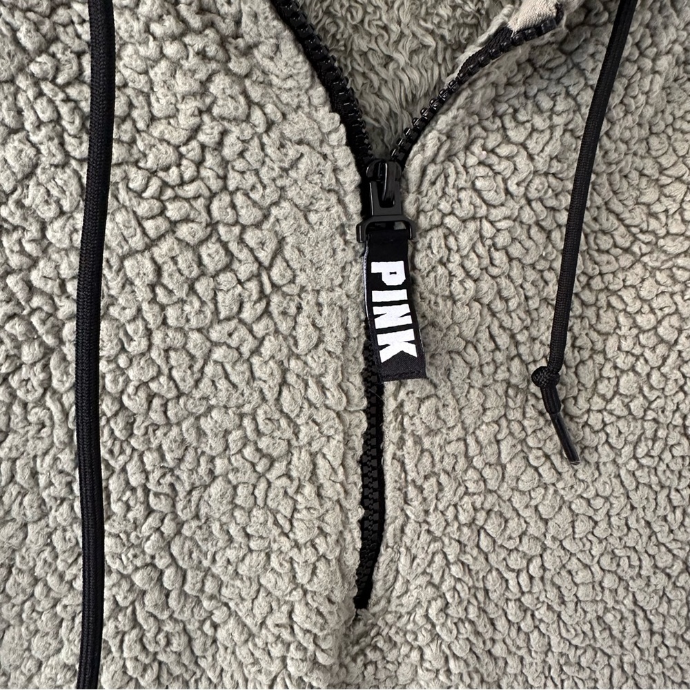 VICTORIAS SECRET PINK green Sherpa quarter zip hoodie - Picture 4 of 6